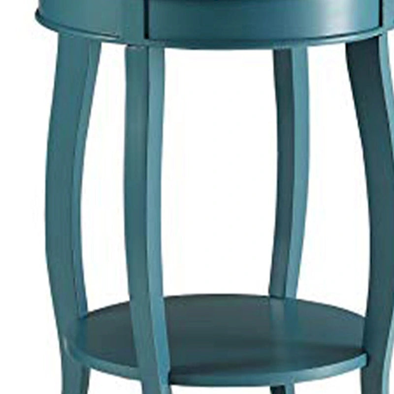 Table d'appoint ronde bleu sarcelle avec étagère inférieure et pieds cabriolés