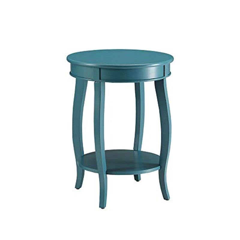 Table d'appoint ronde bleu sarcelle avec étagère inférieure et pieds cabriolés