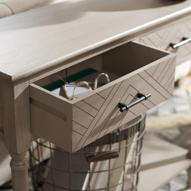 Console 2 tiroirs avec motif à chevrons et étagère inférieure ouverte