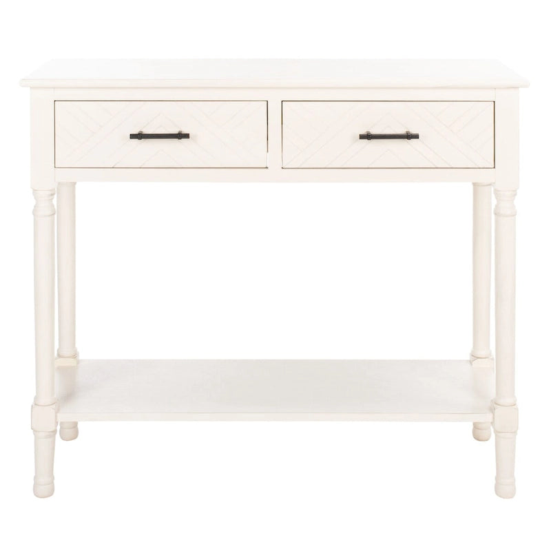 Console 2 tiroirs avec motif à chevrons et étagère inférieure ouverte