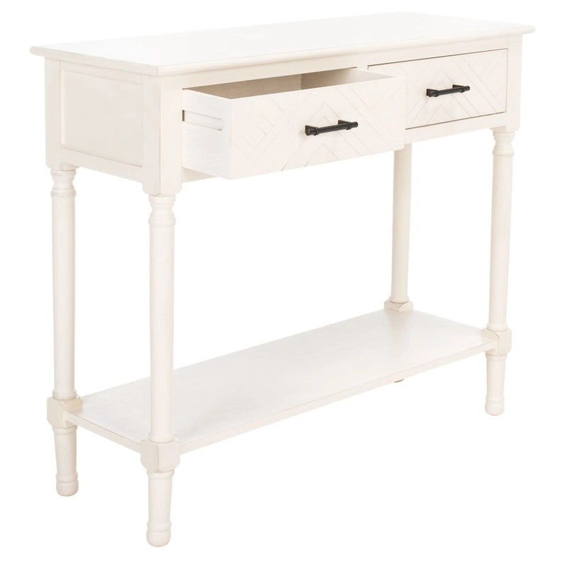 Console 2 tiroirs avec motif à chevrons et étagère inférieure ouverte