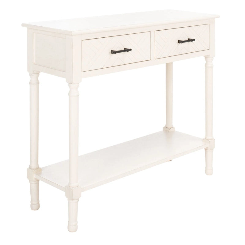 Console 2 tiroirs avec motif à chevrons et étagère inférieure ouverte