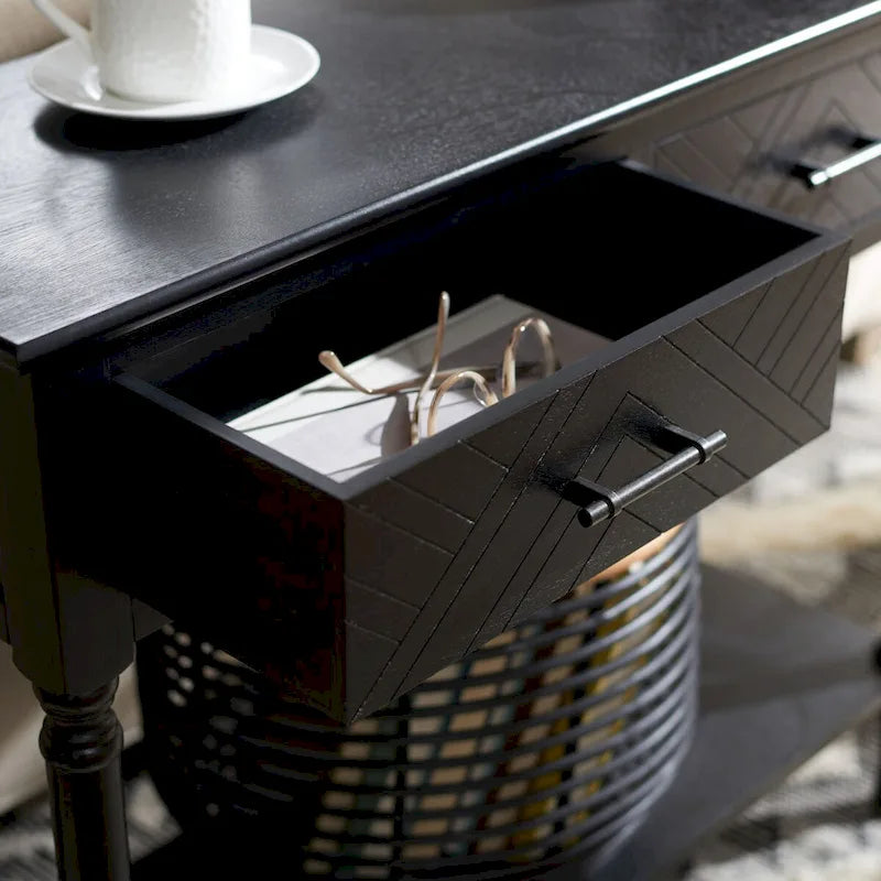 Console 2 tiroirs avec motif à chevrons et étagère inférieure ouverte