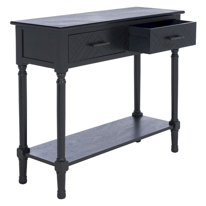 Console 2 tiroirs avec motif à chevrons et étagère inférieure ouverte