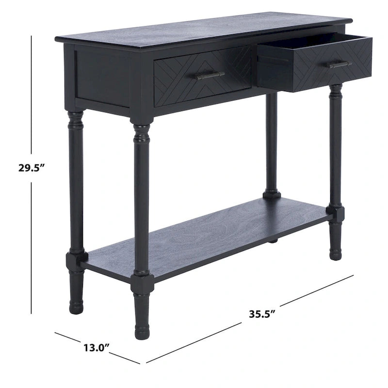Console 2 tiroirs avec motif à chevrons et étagère inférieure ouverte
