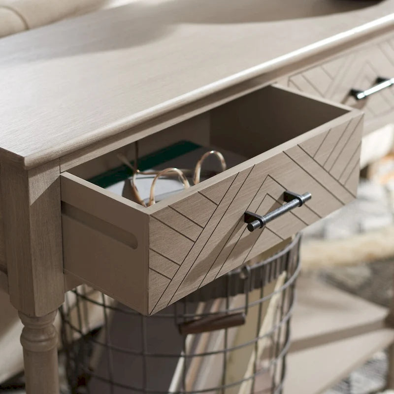 Console 2 tiroirs avec motif à chevrons et étagère inférieure ouverte
