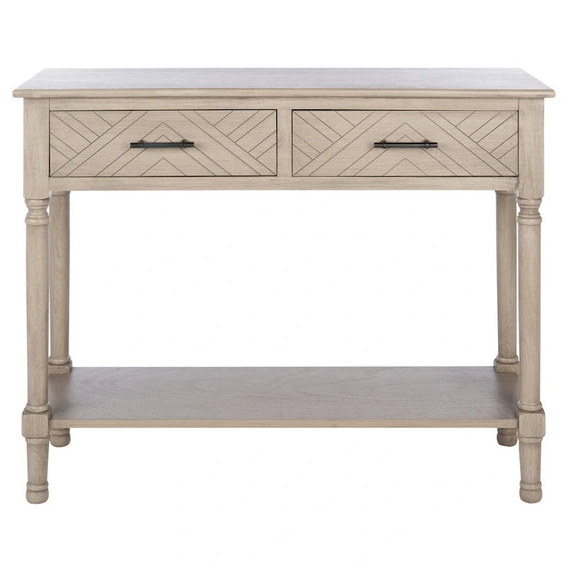 Console 2 tiroirs avec motif à chevrons et étagère inférieure ouverte