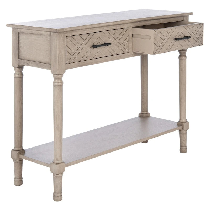 Console 2 tiroirs avec motif à chevrons et étagère inférieure ouverte