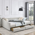 Lit de repos rembourré Queen avec tiroirs de rangement, capitonné, beige-gris