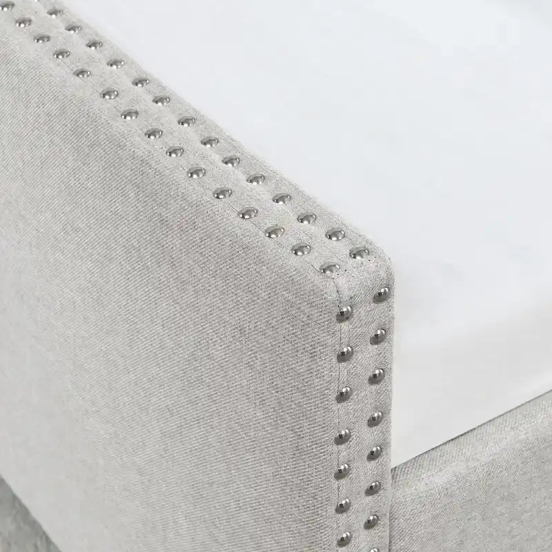 Lit de repos rembourré Queen avec tiroirs de rangement, capitonné, beige-gris