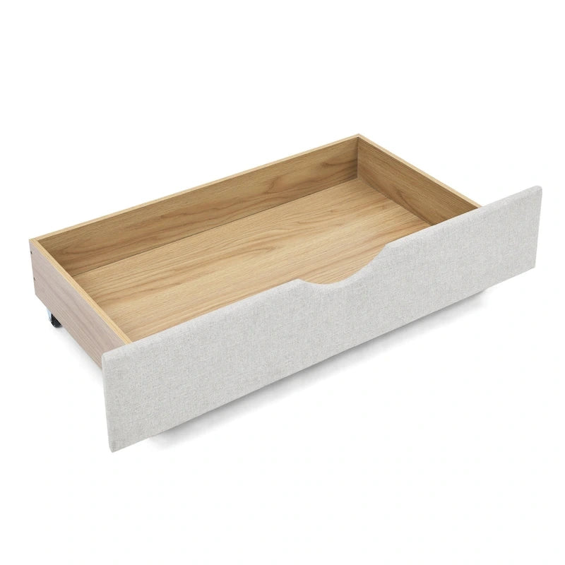 Lit de repos rembourré Queen avec tiroirs de rangement, capitonné, beige-gris
