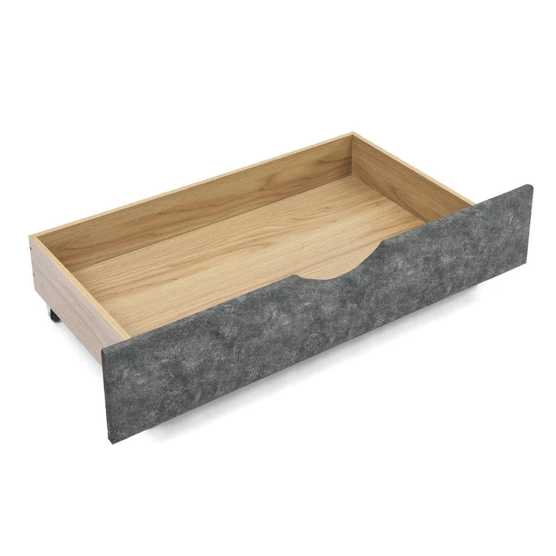 Lit de repos rembourré Queen avec tiroirs de rangement, capitonné, beige-gris