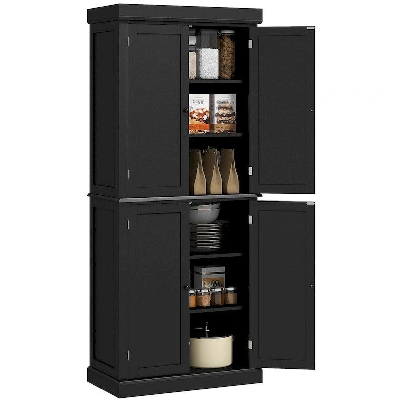 Meuble de rangement haut de cuisine avec 4 portes et étagères réglables Noir Blanc