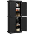 Meuble de rangement haut de cuisine avec 4 portes et étagères réglables Noir Blanc