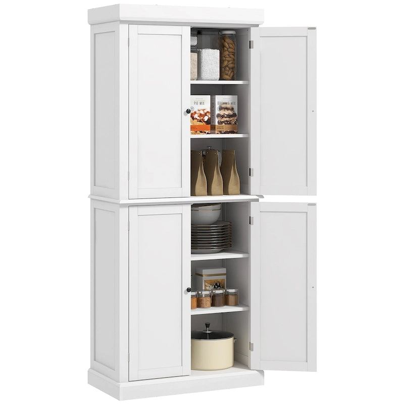 Meuble de rangement haut de cuisine avec 4 portes et étagères réglables Noir Blanc