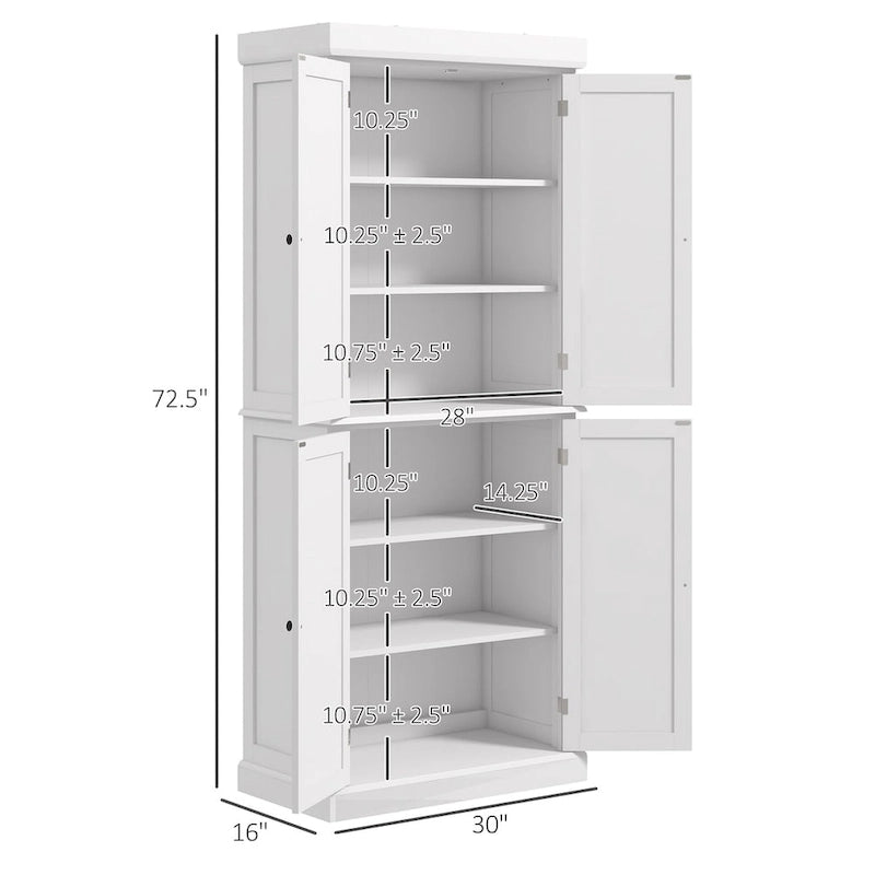 Meuble de rangement haut de cuisine avec 4 portes et étagères réglables Noir Blanc