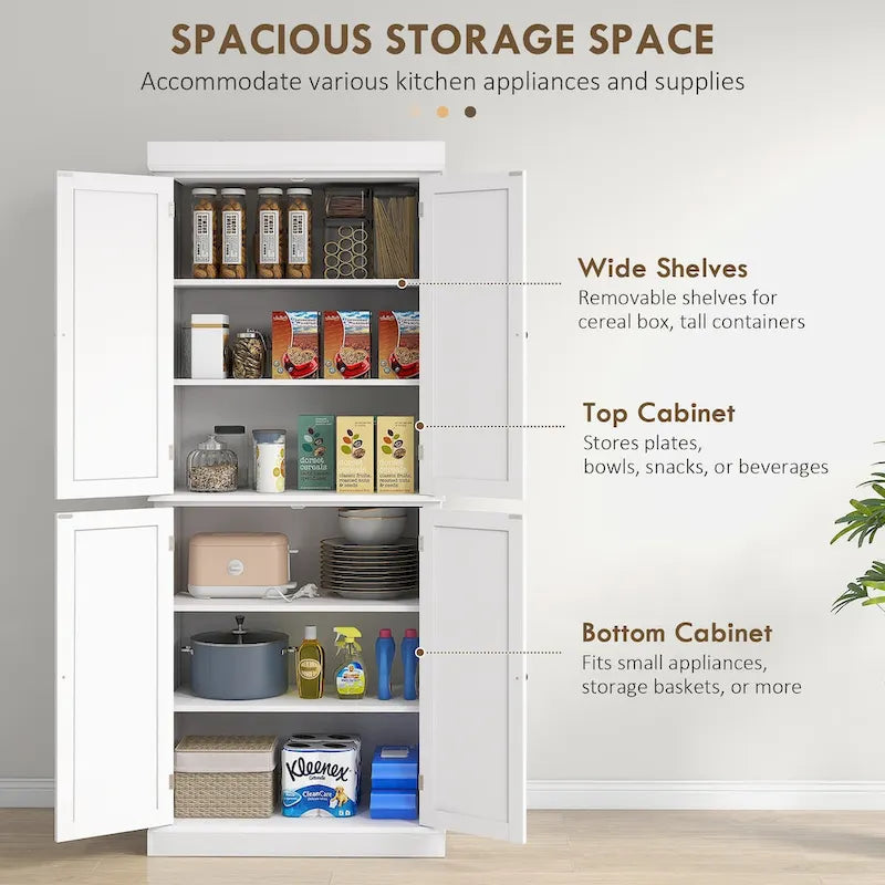 Meuble de rangement haut de cuisine avec 4 portes et étagères réglables Noir Blanc