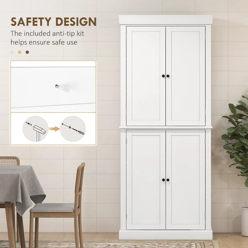 Meuble de rangement haut de cuisine avec 4 portes et étagères réglables Noir Blanc