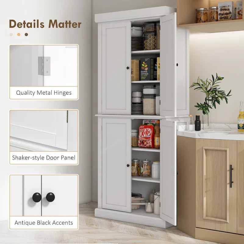 Meuble de rangement haut de cuisine avec 4 portes et étagères réglables Noir Blanc