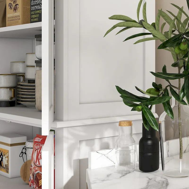 Meuble de rangement haut de cuisine avec 4 portes et étagères réglables Noir Blanc