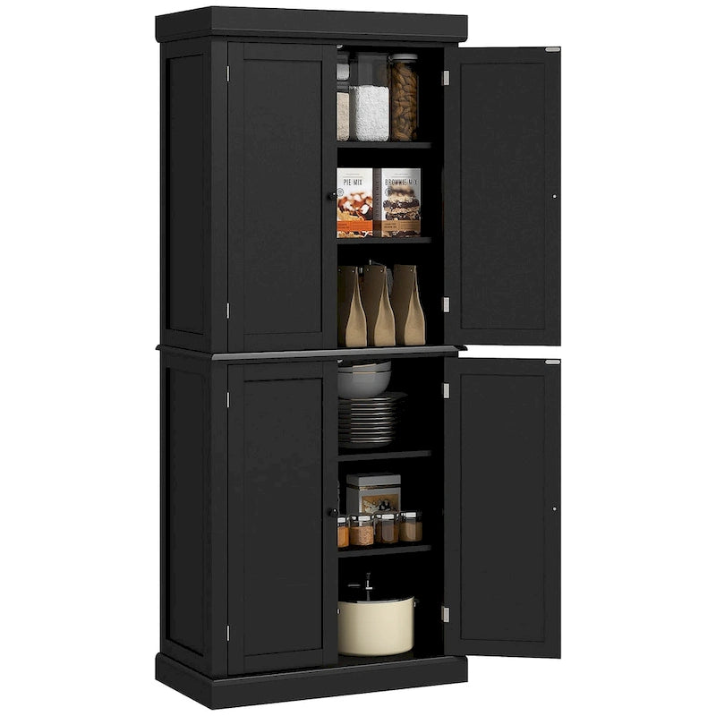 Meuble de rangement haut de cuisine avec 4 portes et étagères réglables Noir Blanc