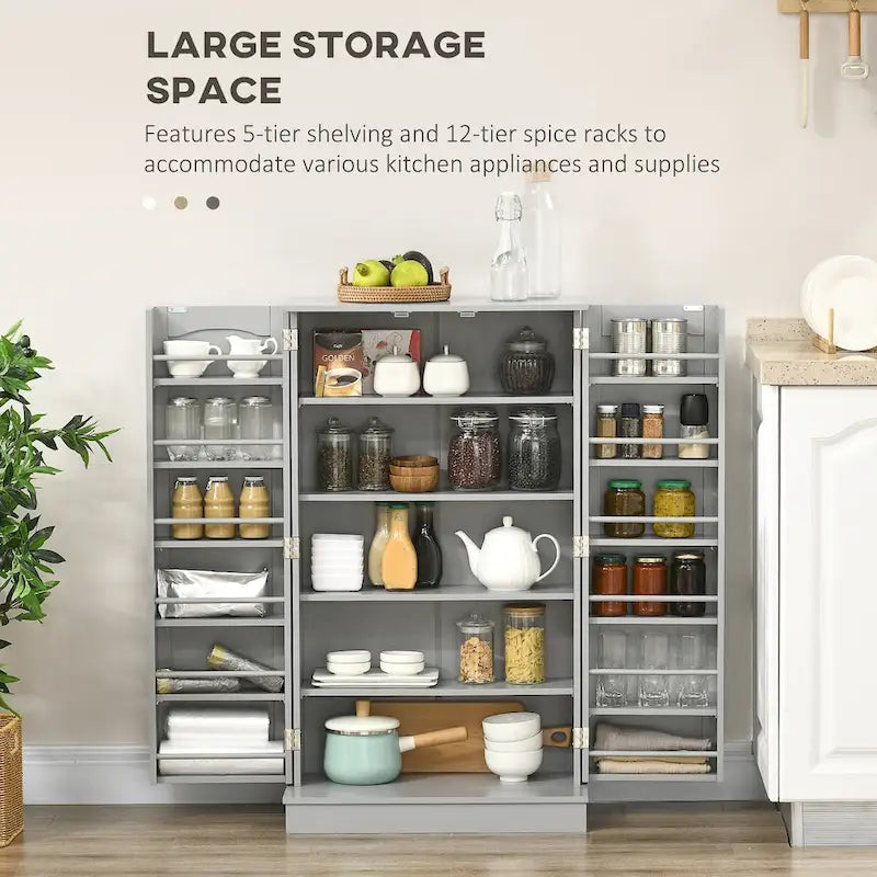 Meuble de rangement haut de cuisine avec 4 portes et étagères réglables Noir Blanc