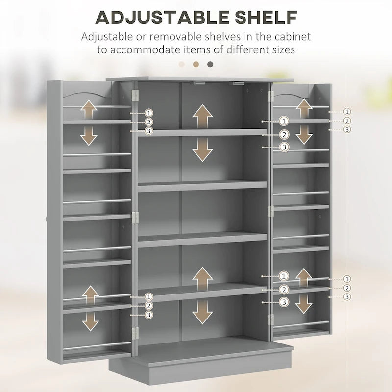 Meuble de rangement haut de cuisine avec 4 portes et étagères réglables Noir Blanc