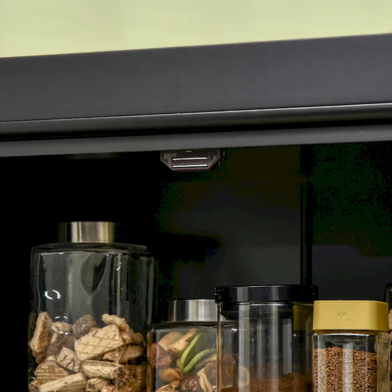 Meuble de rangement haut de cuisine avec 4 portes et étagères réglables Noir Blanc