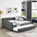 Lit de repos tapissé capitonné avec dossier capitonné à boutons et garniture cloutée, Gris et Beige