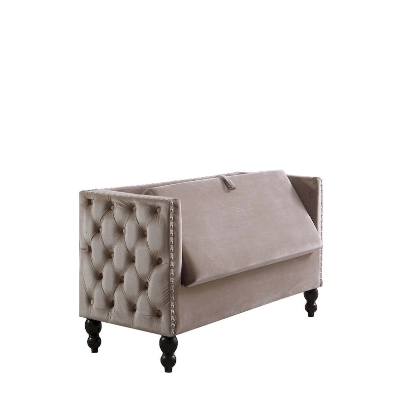 Causeuse de rangement capitonnée en velours cloutée moderne