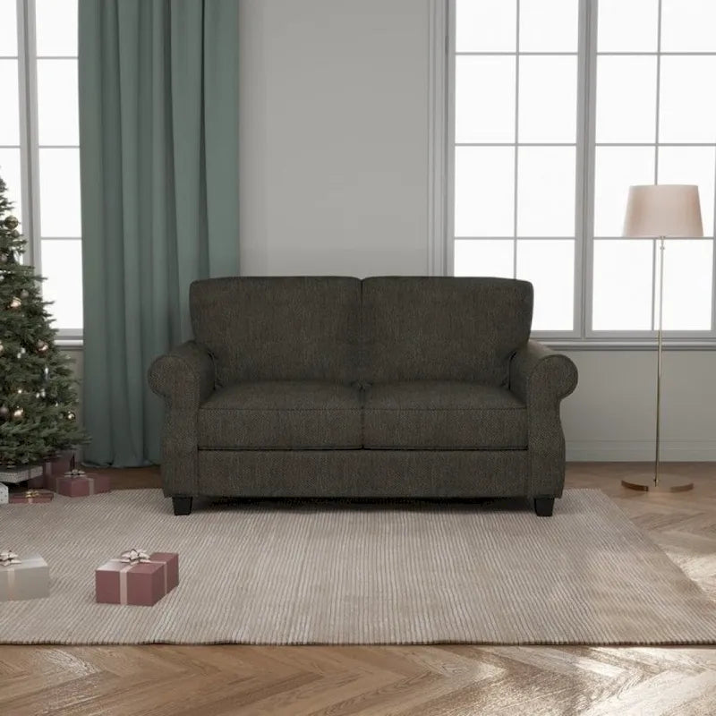 Causeuse classique à accoudoirs roulés et assise profonde gris-brun