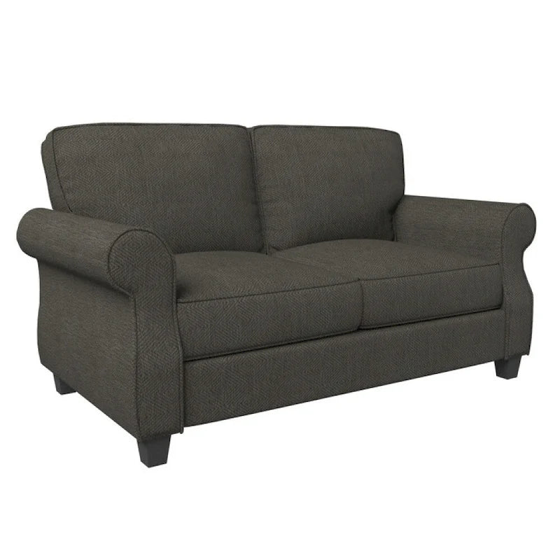 Causeuse classique à accoudoirs roulés et assise profonde gris-brun