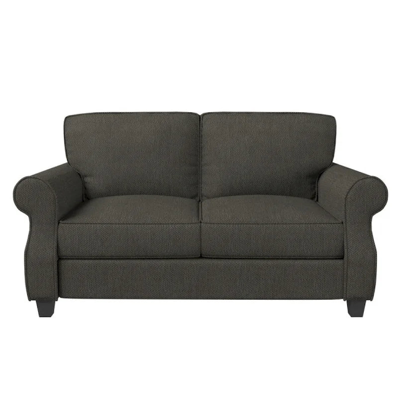 Causeuse classique à accoudoirs roulés et assise profonde gris-brun