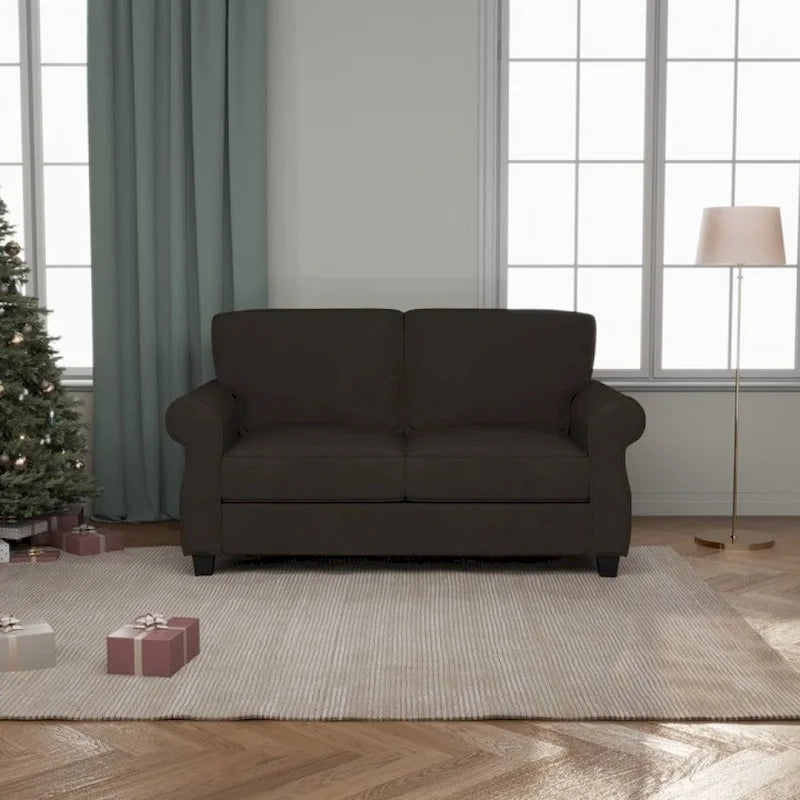 Causeuse classique à accoudoirs roulés et assise profonde gris-brun