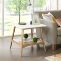 Table d'appoint mi-siècle moderne avec étagère inférieure, bois naturel blanc cassé