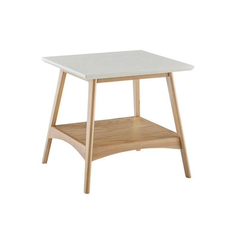 Table d'appoint mi-siècle moderne avec étagère inférieure, bois naturel blanc cassé