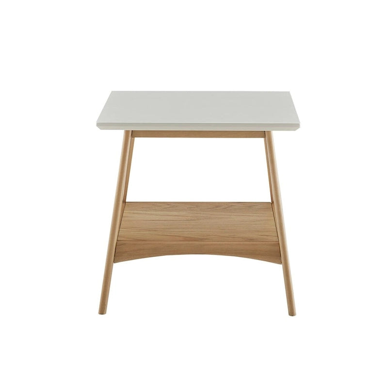 Table d'appoint mi-siècle moderne avec étagère inférieure, bois naturel blanc cassé