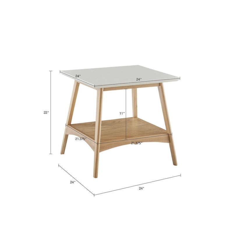 Table d'appoint mi-siècle moderne avec étagère inférieure, bois naturel blanc cassé