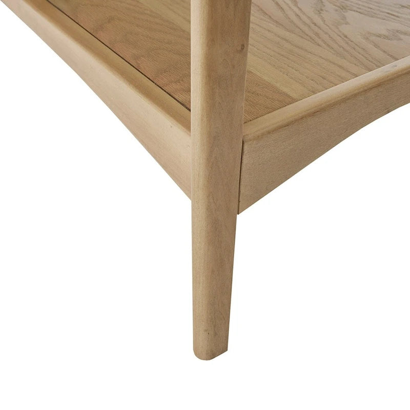 Table d'appoint mi-siècle moderne avec étagère inférieure, bois naturel blanc cassé