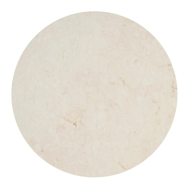 Table à manger ronde à plateau en marbre et pied en bois sculpté beige gris