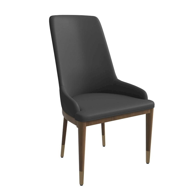 Chaise de salle à manger à dossier haut en cuir avec pieds en hévéa, gris foncé