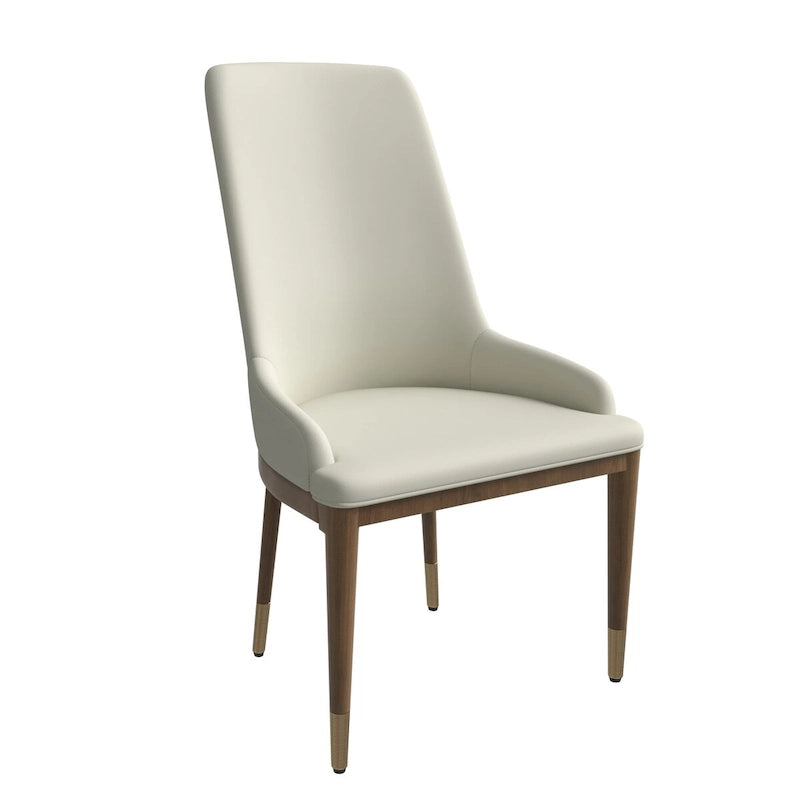 Chaise de salle à manger à dossier haut en cuir avec pieds en hévéa, gris foncé