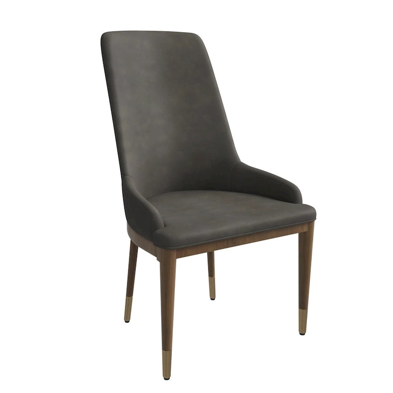 Chaise de salle à manger à dossier haut en cuir avec pieds en hévéa, gris foncé
