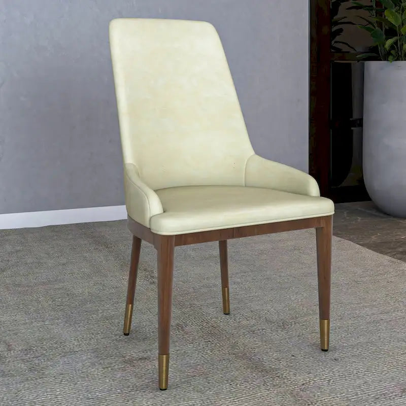 Chaise de salle à manger à dossier haut en cuir avec pieds en hévéa, gris foncé