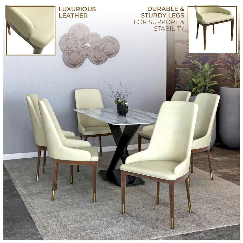 Chaise de salle à manger à dossier haut en cuir avec pieds en hévéa, gris foncé