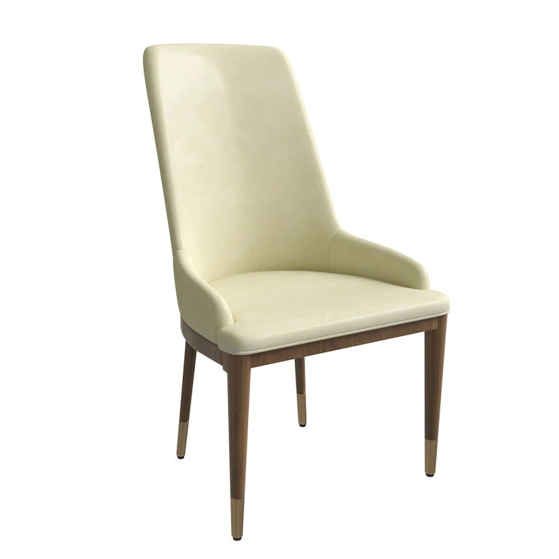 Chaise de salle à manger à dossier haut en cuir avec pieds en hévéa, gris foncé