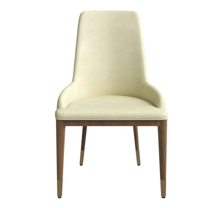 Chaise de salle à manger à dossier haut en cuir avec pieds en hévéa, gris foncé