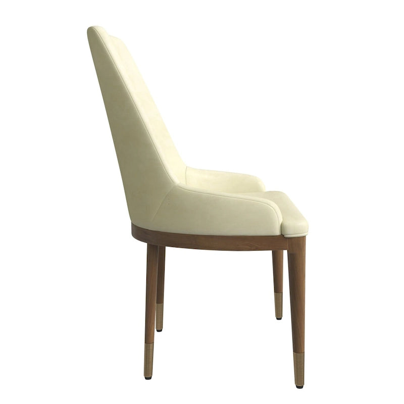 Chaise de salle à manger à dossier haut en cuir avec pieds en hévéa, gris foncé
