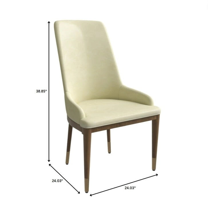 Chaise de salle à manger à dossier haut en cuir avec pieds en hévéa, gris foncé