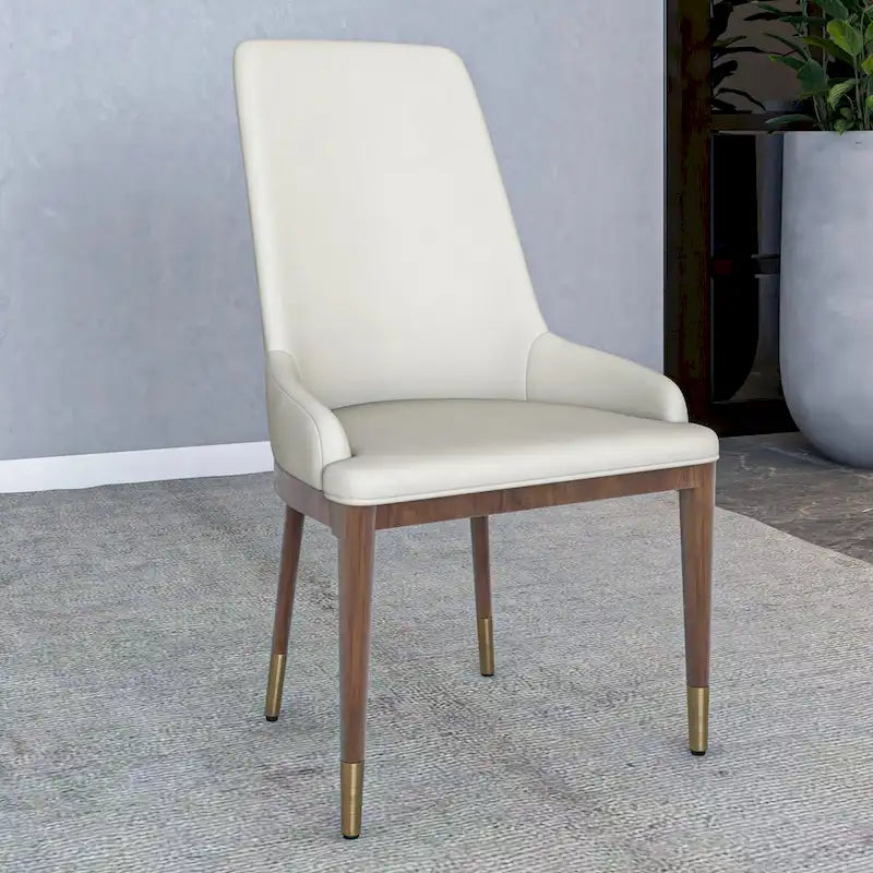 Chaise de salle à manger à dossier haut en cuir avec pieds en hévéa, gris foncé